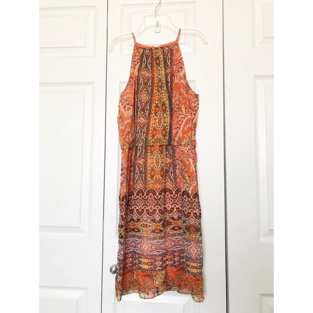 London Times Orange Paisley Halter Dress - Picture 1 of 6